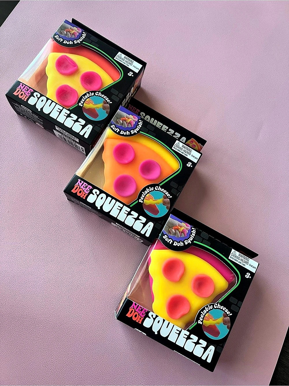 Set of 3 AUTHENTIC NeeDoh Squeezza Pizzas (Pink, Yellow and Orange Crust)